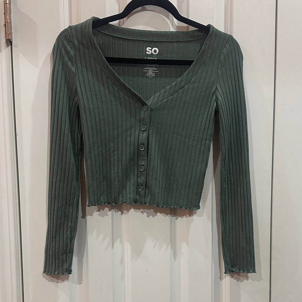 NWOT SO Olive Ribbed Button-Down Shirt size 10/12